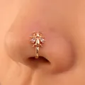 Elegant rose gold non-piercing bee nose cuff with sparkling cubic zircon accents - Gold Insect
