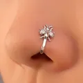 Vintage silver bee nose clip with zircon inlay, U-shaped adjustable non-piercing jewelry - Silver Insect