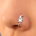 Vintage silver color ghost shaped nose cuff non-piercing U-shaped nose ring for Halloween - Antique Silver Ghost