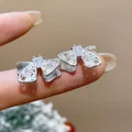 Elegant silver butterfly stud earrings with zircon crystals and hollow lace design - Style 14 Butterfly Shape (Silver Earring Post) / Silver
