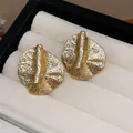 Vintage textured gold stud earrings with irregular crumpled surface and star engraving - Style 33 Textured Pleated Ridge (Silver Earring Post) / Gold