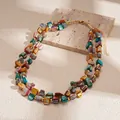 Exquisite colorful square shell bead double-layer necklace jewelry for women in bohemian style - Necklace-Multicolor