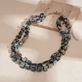 Double-strand elegant iridescent shell bead necklace with blue shell fragments for women - Necklace-Blue