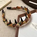 Korean style plaid fabric headband with colorful woven pattern and inner non-slip teeth - 32# Headband - Colorful