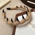 Elegant Korean style brown fuzzy knit headband with non-slip hair teeth for women - 34# Headband - Light Brown