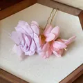 Elegant Korean style purple and pink fabric flower hair fork with dewdrop details - 47# Hairpin - Gold - Purple - Pink - Single