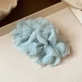 Elegant light blue organza fabric flower hair clip for women with layered petals design - 55# Hairpin - Blue
