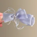 Elegant lavender fabric bow hair clip with crystal center, stylish SKU variant view - 62# Twist Clip - Blue
