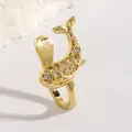 Clip per il naso a forma di balena dorata con zirconi brillanti per nasi non forati - Stile Balena (WG-0950) / Taglia unica / Oro