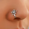 Silver non-piercing nose clip with sparkling zircon flower design - Silver Flower (G-112)