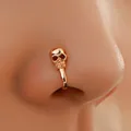 Non-piercing U-shaped skull nose ring cuff in polished rose gold finish for women - Gold Skull (8783)