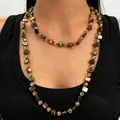 Retro layered beaded necklace in green and brown Maillard tones for women jewelry - Avocado Brown Mixed Necklace (G-092)