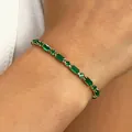 Elegant gold-plated tennis bracelet with shimmering emerald green rectangular stones - Emerald Green (3428)