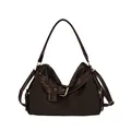 Sac à bandoulière hobo en toile marron foncé avec boucle décorative et coutures blanches - Café