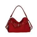 Sac à épaule rouge élégant en toile avec boucle de ceinture pour femmes modernes - Rouge