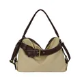 Sac à bandoulière en toile beige minimaliste avec lanières en cuir marron et boucle en métal - Kaki