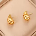Elegant gold-plated stainless steel ribbed spiral stud earrings for women in niche style - Multi-Ribbed Style (BJGE1045)
