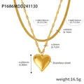 Detailed view of double-layer stainless steel heart necklace with measurements and weight. - P1686 - Gold Double-layer Heart Necklace