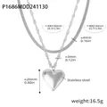 Close-up of double layered stainless steel heart necklace with detailed measurements - P1686 - Steel Double-layer Heart Necklace