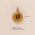 Gold stainless steel oval pendant with natural tiger eye stone inlay, 19mm x 13mm size - Tiger's Eye Pendant