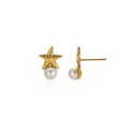 18K gold plated stainless steel starfish earrings with white pearl accents - Starfish with Artificial Pearl Studs (5517) / Gold