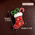 Christmas stocking brooch with candy cane and green bow in red and white enamel - Christmas Stocking Style (83) / 3.7x2.7cm