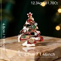 Elegant Christmas tree brooch pin with red and green crystals on marble base, 4.8cm size - Snowy Christmas Tree Style (82) / 4.8x3.7