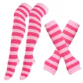 Pink and light pink striped thigh-high socks and fingerless arm warmers set for Cosplay - Hands + Feet / Pinkish Rose 43 / One Size