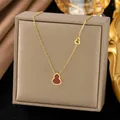 Elegant gold plated titanium steel necklace with red gourd pendant and heart chain detail - Red Wulu Style (H1182)