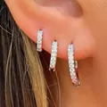 Elegant brass silver-plated hoop earrings set with sparkling zircon for women's fashion - Mixed Style / Silver