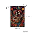 Mexican Day of the Dead garden flag featuring skeleton couple with guitar, 30x45cm - Skull Guitar and Lantern (WCX-WLJ-055)