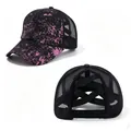 Casquette de baseball en maille avec imprimé moucheté rose et ouverture en forme de croix - Adulte, Circonférence du chapeau 58cm réglable / Éclaboussure Noir Rose