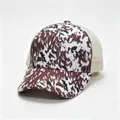 Casquette de baseball à imprimé marron avec filet beige respirant pour queue de cheval - Adulte, Circonférence du chapeau 58cm réglable / Graffiti Marron Noir Blanc