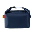 Navy blue insulated lunch bag with adjustable top buckle handle and bright orange tab - Navy Blue