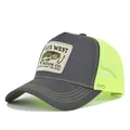 Casquette trucker grise et jaune fluo réglable avec patch de poisson brodé sport - Cm712-29 Filet Gris-vert Foncé / Réglable