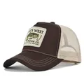 Casquette trucker de pêche en mesh marron et beige avec écusson brodé de bar vintage - Cm712-31 Coffeeminet / Réglable