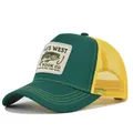 Casquette trucker de pêche verte et jaune avec un bel écusson brodé à motif d'hameçon - Cm712-33 Filet Vert Et Jaune / Réglable