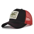 Casquette trucker rouge et noire avec écusson poisson brodé pour la pêche - Cm712-35 Noir Avec Maille Rouge / Réglable