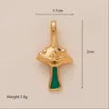 Exquisite gold-plated mushroom pendant charm with green enamel and pink zircon detail - Green Root Mushroom