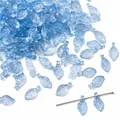 Perles de feuilles en acrylique bleu clair pour création de bijoux artisanaux de DIY - 10 X 5 Mm Ouverture Env. 15 Mm Bleu Translucide (bleu Clair Ambré Glacé) 50 Pièces/paquet