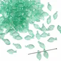 Mini perles de feuilles en acrylique vert clair translucide pour bijoux DIY et artisanat - 10 X 5 Mm Ouverture Env. 15 Mm Turquoise Translucide (pine Green Pool) 50 Pièces/paquet