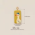 Rectangular copper pendant featuring a hand-painted white goose design with blue hat - Rectangular White Goose Pendant