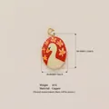 Copper white swan pendant with red floral print, weight 10g, size 28.4x18.4mm. - Oval White Swan Pendant
