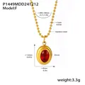 Detaillierte Messansicht der Edelstahl Goldperlenkette mit rotem Zirkon Anhänger - P1449 – Halskette Aus Goldrotem Zirkonia