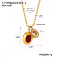 Goldene Edelstahl-Kugelkette mit roten und klaren Zirkonia-Tropfenanhängern - P1449 – Halskette Aus Gold Und Roten/weißen Zirkonia