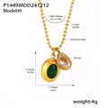 Vergoldete Edelstahl-Kugelkette mit grünem Stein und Zirkonia-Anhänger im Wassertropfen - P1449 – Halskette Aus Goldenem Und Grünem Zirkonia