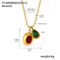 Edelstahl-Kugelkette mit roten und grünen Zirkonia-Tropfenanhängern, 18K vergoldet - P1449 – Halskette Aus Goldenem Zirkonia