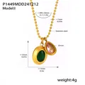 Edelstahl Kugelkette mit grünen und rosa birnenförmigen Zirkonia-Anhängern in Gold - P1449 – Halskette Aus Goldgrünem Zirkonia