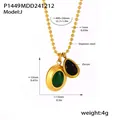 Vergoldete Edelstahl-Kugelkette mit grünen und schwarzen Zirkonia-Anhängern, Damen - P1449 – Halskette Aus Goldgrün-schwarzem Zirkonia