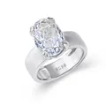 Elegant S925 sterling silver ring with large oval ice-cut cubic zirconia stone - White Gold Brushed Finish / Size 5